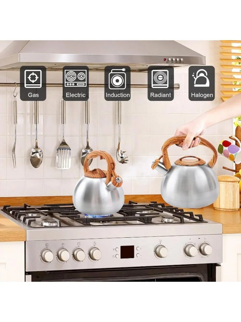 GGC 3.1QT Silver Stainless Steel Whistling Tea Kettles For Kitchen Stove Top